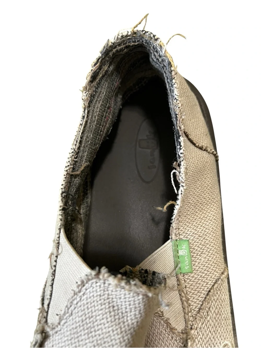 Sanuk Men's Frayed Canvas Slip-On Boat Shoes in Light Gray with Black Sole